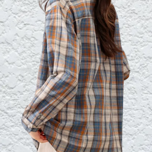 Plaid Print Button Front Pocket Shirt, Casual Long Sleeve Shirt For Spring & Fall, Women's Clothing