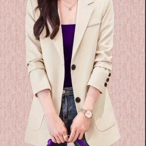 Button Front Lapel Collar Blazer, Elegant Solid Long Sleeve Pocket Design Blazer, Women's Clothing