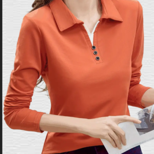 Solid Color Turn Down Collar T-Shirt, Casual Long Sleeve Knitting T-Shirt For Spring & Fall, Women's Clothing