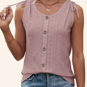 Eyelet Button Front Tank Top, Casual Sleeveless Tank Top For Summer, Women's Clothing